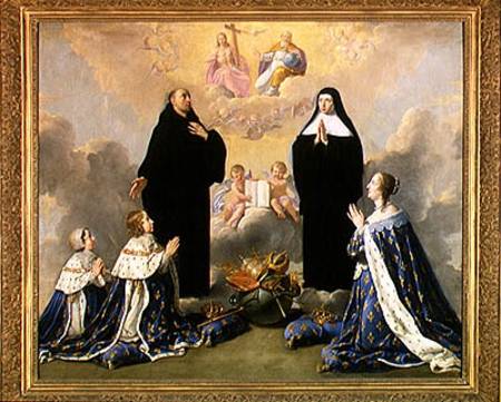 Anne of Austria (1601-66) and her Children at Prayer with St. Benedict and St. Scholastica od Philippe de Champaigne