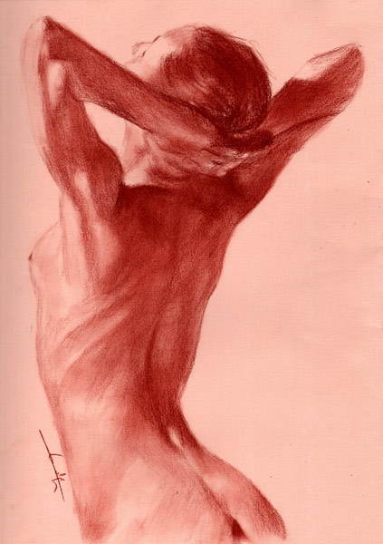 Femme nu de dos mains sur la nuque od Philippe Flohic