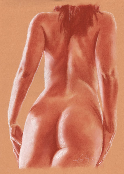 Femme nu de dos mains sur fesses od Philippe Flohic