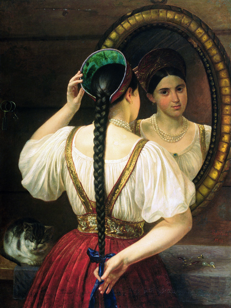 A girl at the mirror od Philipp Osipovich Budkin