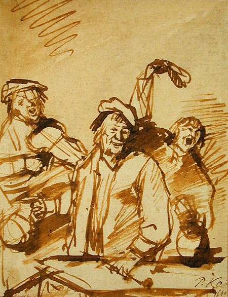 Three Cheerful Young Men od Philips Koninck