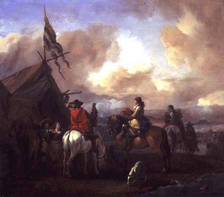 Cavalrymen in a Military Encampment (panel) od Philips Wouverman
