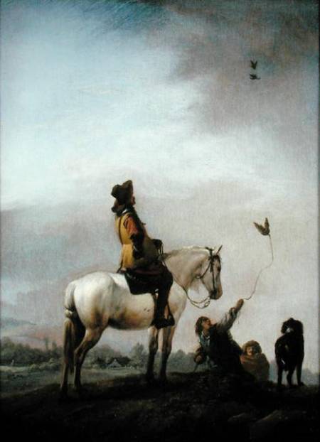 Gentleman on a Horse Watching a Falconer od Philips Wouverman