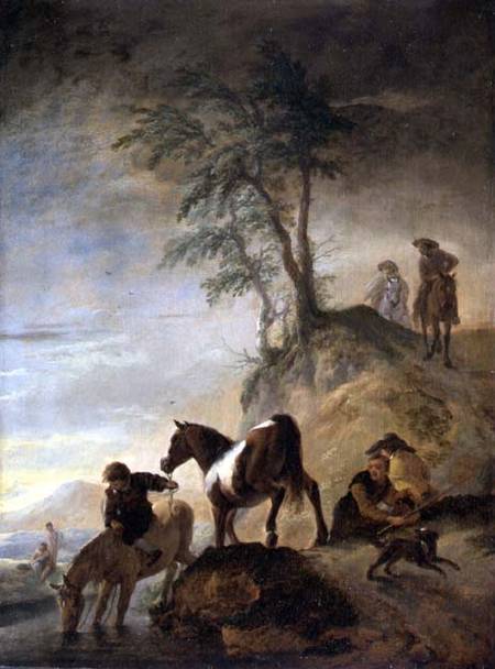 Riders watering their horses (panel) od Philips Wouverman