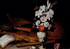 Quiet life with flowers and musical instrument od Pier Francesco Cittadini