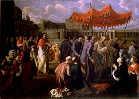 Pope Clement XI (1649-1721) in a Procession in St. Peter's Square, Rome od Pier Leone Ghezzi