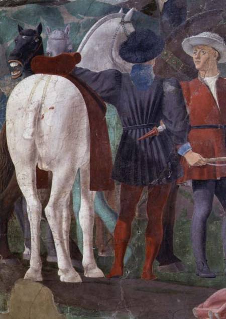 The Legend of the True Cross, the Reception of the Queen of Sheba by King Solomon, detail of two hor od Piero della Francesca