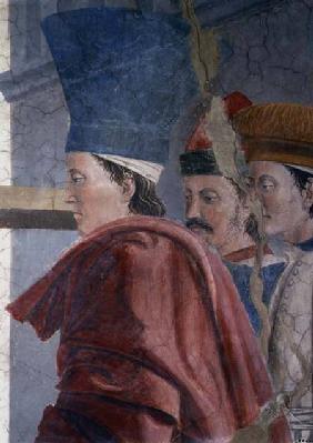 The Legend of the True Cross, the Verification of the True Cross, detail of three male attendants