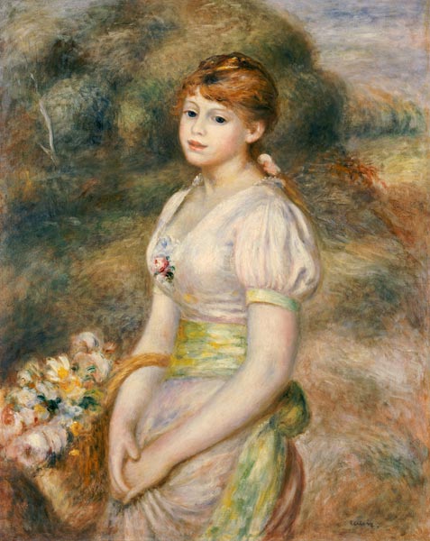 Young Girl With A Basket Of Flowers od Pierre-Auguste Renoir