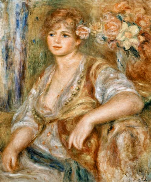 Fair-haired woman with rose in the hair od Pierre-Auguste Renoir