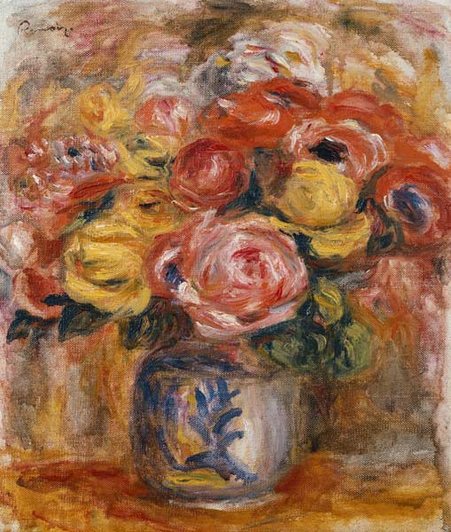 Blumenstrauß in einer blau-weißen Vase od Pierre-Auguste Renoir