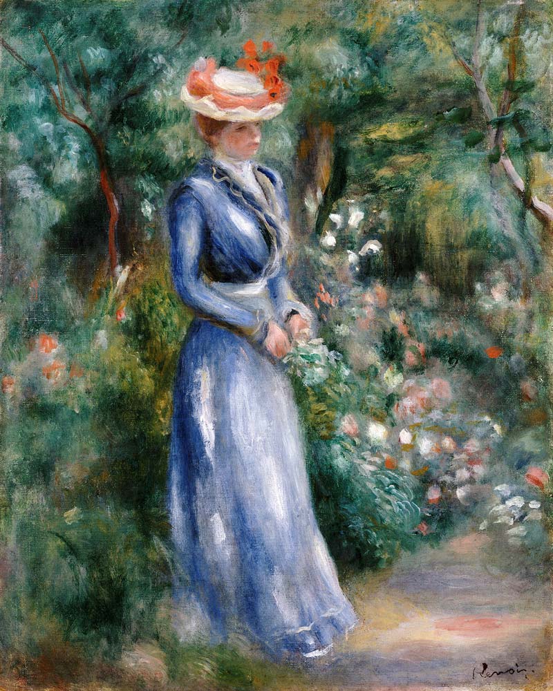 Woman In A  Blue Dress Standing In The Garden At Saint-Cloud od Pierre-Auguste Renoir