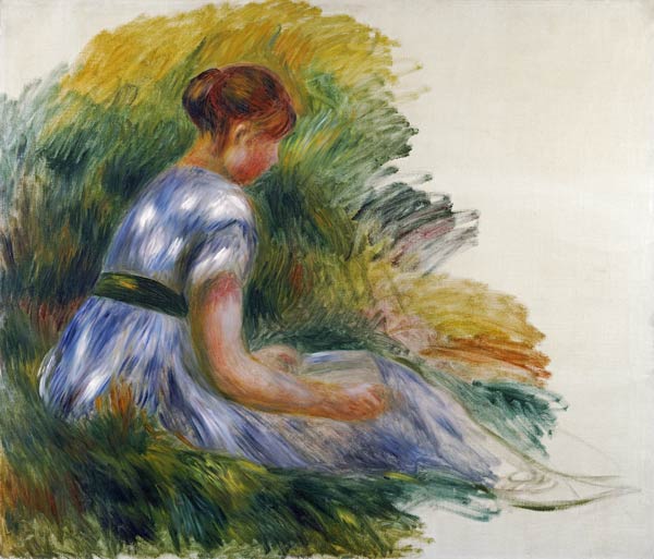Alice Gamby In The Garden, Young Girl Sitting In The Grass od Pierre-Auguste Renoir