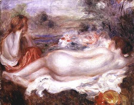 Bather reclining and a young girl doing her hair od Pierre-Auguste Renoir