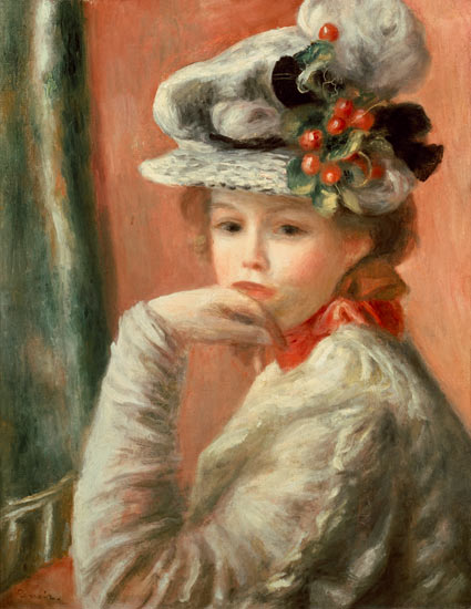 Young Girl in a White Hat od Pierre-Auguste Renoir