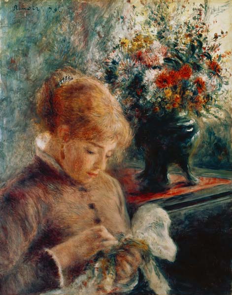 Junge Frau beim Nähen od Pierre-Auguste Renoir