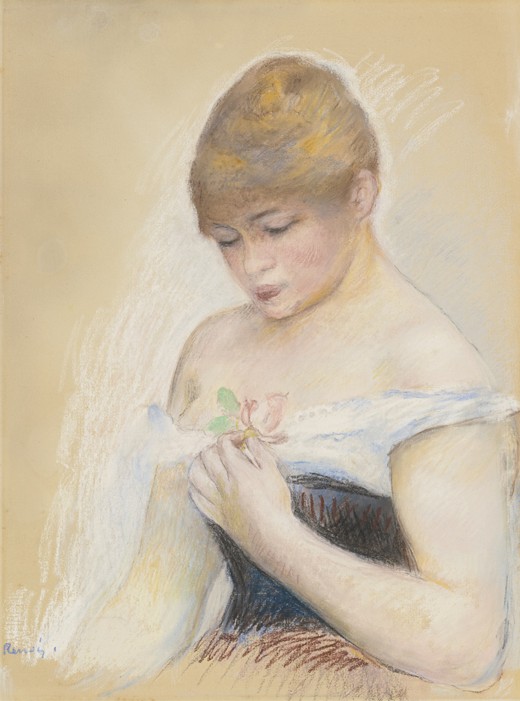 Young Woman Holding A Flower. Portrait of the actress Jeanne Samary od Pierre-Auguste Renoir