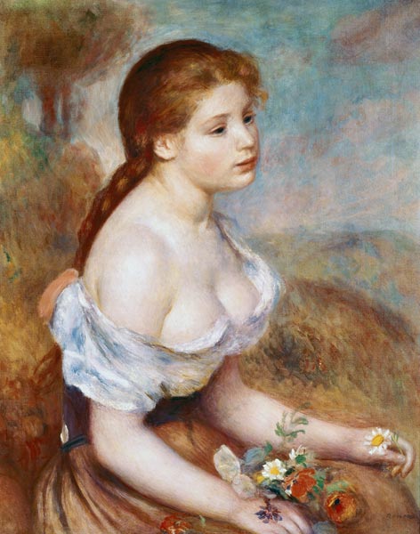 Junges Mädchen mit Gänseblümchen od Pierre-Auguste Renoir