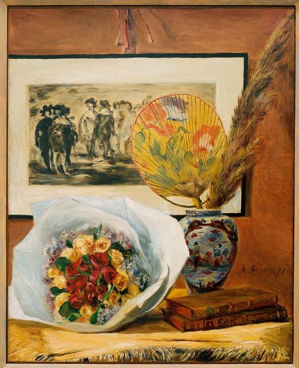 Nature morte au bouquet et à l’eventail od Pierre-Auguste Renoir