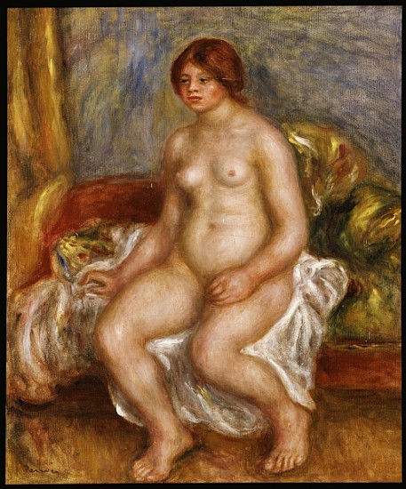 Nude woman on green cushions od Pierre-Auguste Renoir