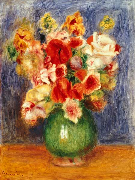 Still life with flowers in a green vase od Pierre-Auguste Renoir