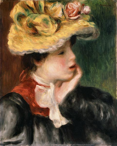Tete De Jeune Fille Chapeau Jaune od Pierre-Auguste Renoir