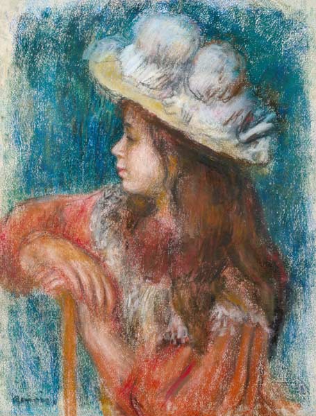 Seated Young Girl in a White Hat od Pierre-Auguste Renoir
