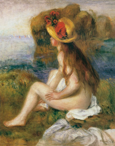 Seated female bather in a straw hat od Pierre-Auguste Renoir