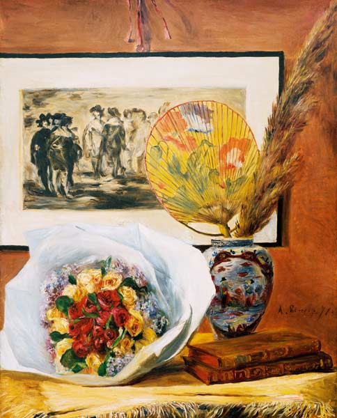 Renoir/Still life wit.bouquet a.fan/1871 od Pierre-Auguste Renoir