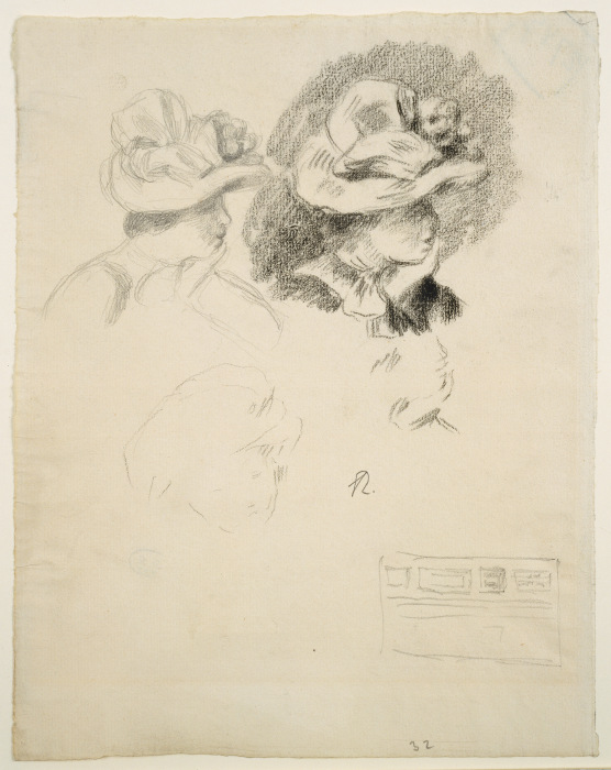 Studienblatt: Frau mit Hut und Skizze einer Bilderwand od Pierre-Auguste Renoir