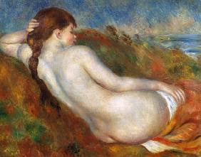 Naked girl, resting in the marram grass.