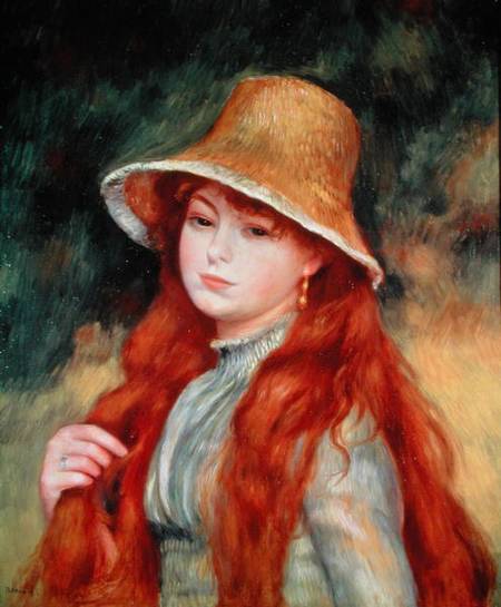 Young girl with long hair, or Young girl in a straw hat od Pierre-Auguste Renoir