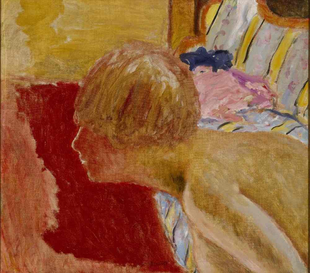 Bust in profile, red background od Pierre Bonnard