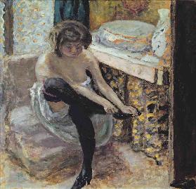 Woman with Black Stockings or, Woman at her Toilet
