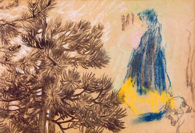 Study sheet: conifer, girl in a hooded coat, portrait of a man od Pierre Bonnard