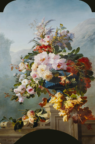 Roses and other flowers in a blue vessel. od Pierre Bourgogne