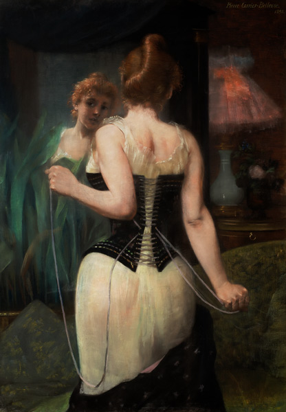 Young Woman Adjusting Her Corset od Pierre Carrière-Belleuse