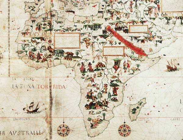 Add 24065: Detail of a map of the world showing Africa od Pierre Descaliers