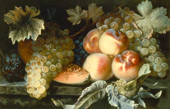 Still Life with Peaches, Melon and Grapes od Pierre Dupuis