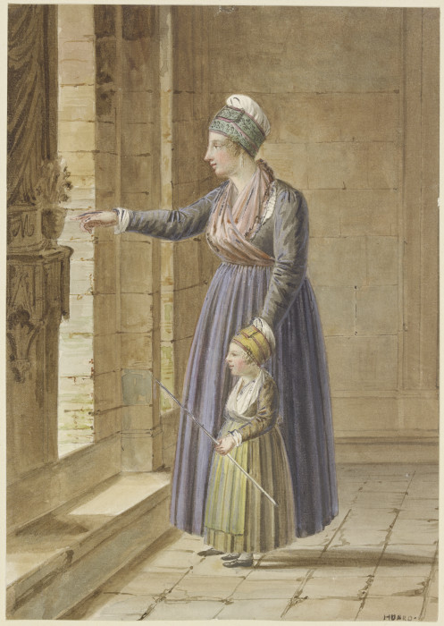 Junge Frau mit ihrer Tochter in provençalischer Tracht an einem Kirchenfenster od Pierre Huard