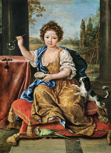 Marie-Anne de Bourbon (1666-1739) Mademoiselle de Blois, Blowing Soap Bubbles od Pierre Mignard