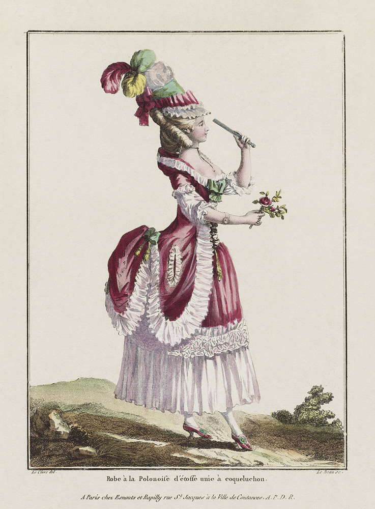 A Polonaise Dress with draped overskirt. (From "Gallerie des Modes et Costumes Francais") od Pierre Thomas Le Clerc