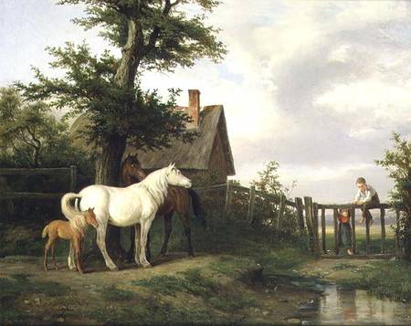 Children and Horses by a Stream od Pierre Vernet