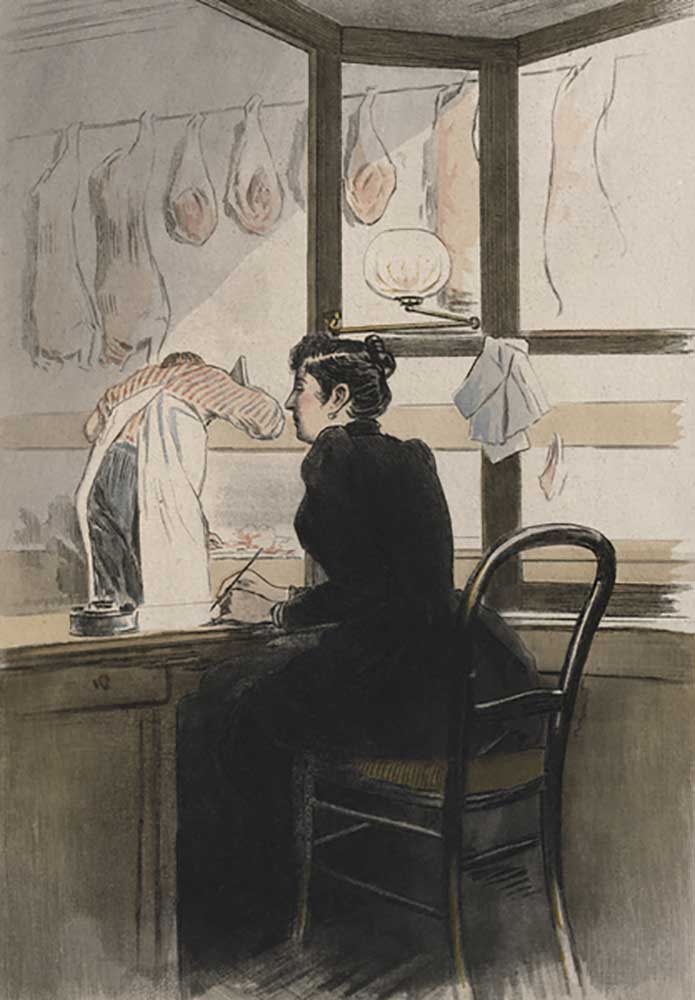 The cashier at the butchers, illustration from La Femme a Paris by Octave Uzanne (1851-1931) 1894 od Pierre Vidal