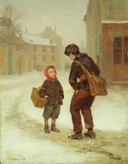 On the way to school in the snow od Pierre Edouard Frere