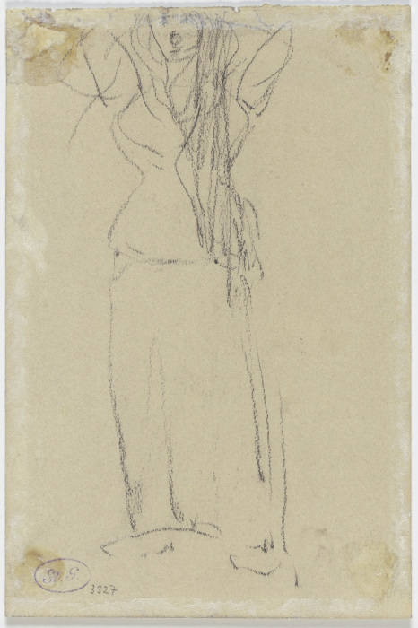 Flüchtige Skizze einer Frauenfigur mit erhobenen Armen od Piet Mondrian