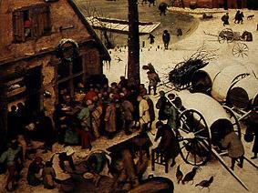 The national census to Bethlehem. Detail on the left below (the count) od Pieter Brueghel d. Ä.