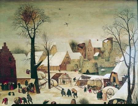 The Census at Bethlehem, detail of the houses and fortifications od Pieter Brueghel d. J.
