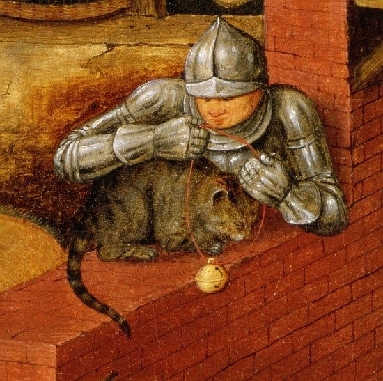 Knight putting a bell on a cat, detail from ''The Flemish Proverbs'' (detail of 67235) od Pieter Brueghel d. J.