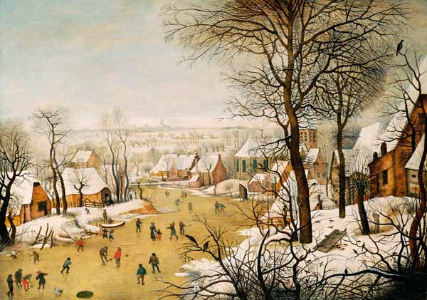 A Winter Landscape with Skaters and a Bird Trap od Pieter Brueghel d. J.